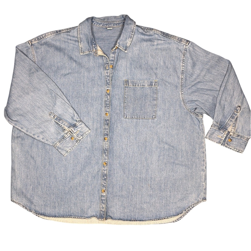 Old Navy Oversized Denim Button Down Shirt Boyfriend Light Wash Shacket XXL